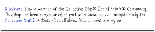 Disclosure: I am a member of the Collective Bias® Social Fabric® Community.  This shop has been compensated as part of a social shopper insights study for Collective Bias® #CBias #SocialFabric. ALL opinions are my own.